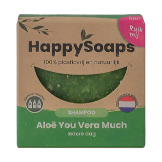 HappySoaps Aloë You Vera Much shampoobar in kartonnen verpakking