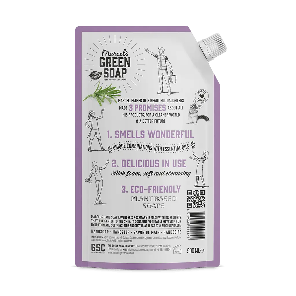 Lavendel & Rosemary handsoap refill pack back