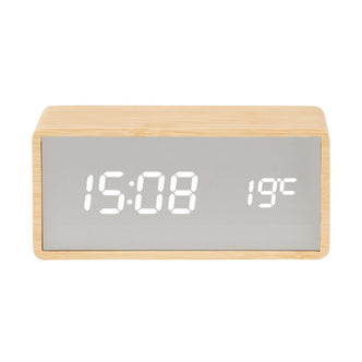 Karlsson wekker met temperatuurweergave en zilver spiegelglas