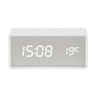 Witte Alarm Klok LED met zilveren spiegel