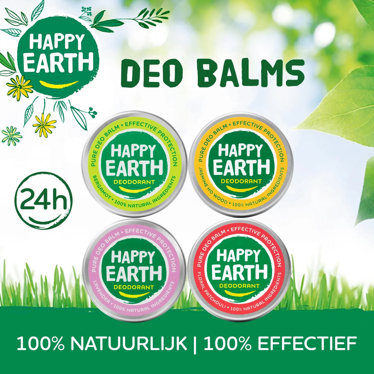 4 verschillende geuren natuurlijke deodorant van Happy Earth