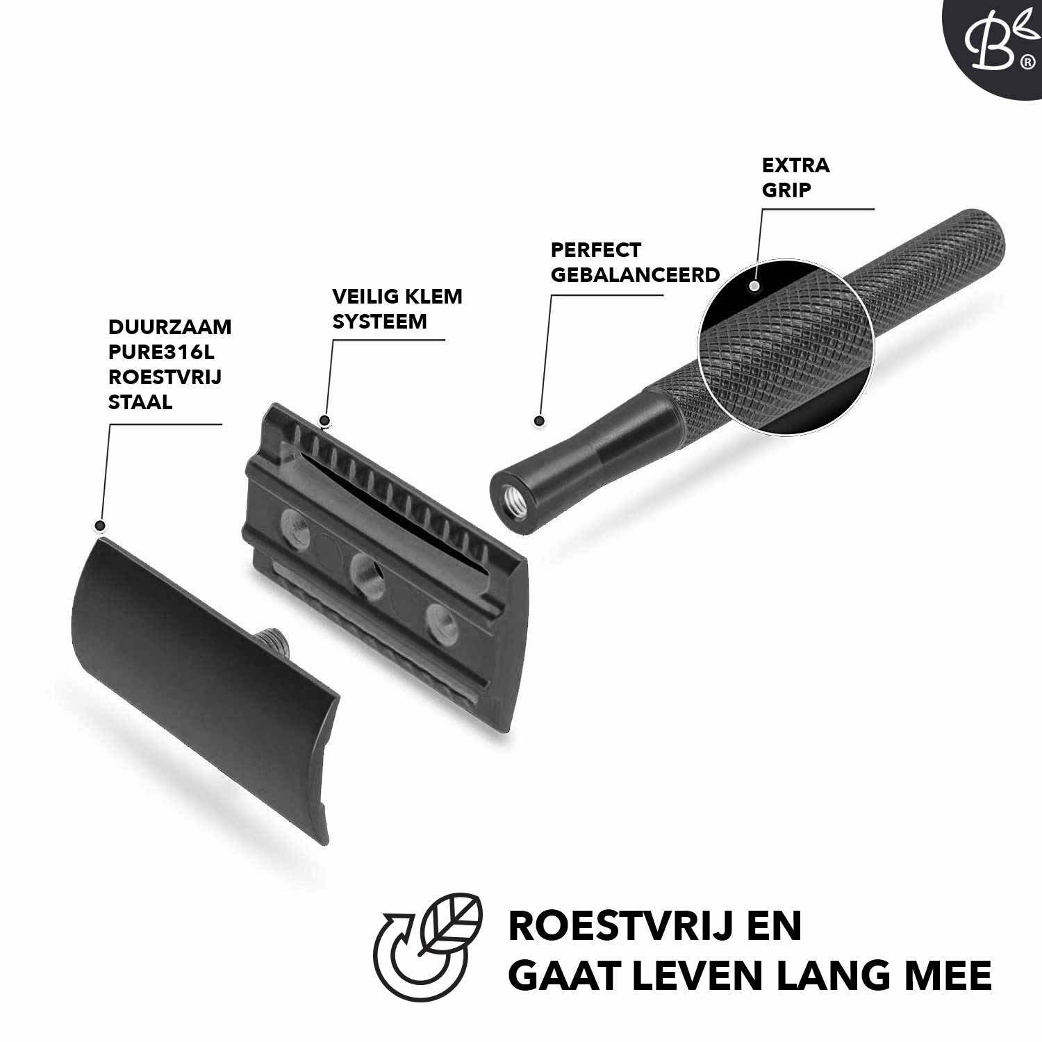 Roestvrij staal details Bamboozy scheermes