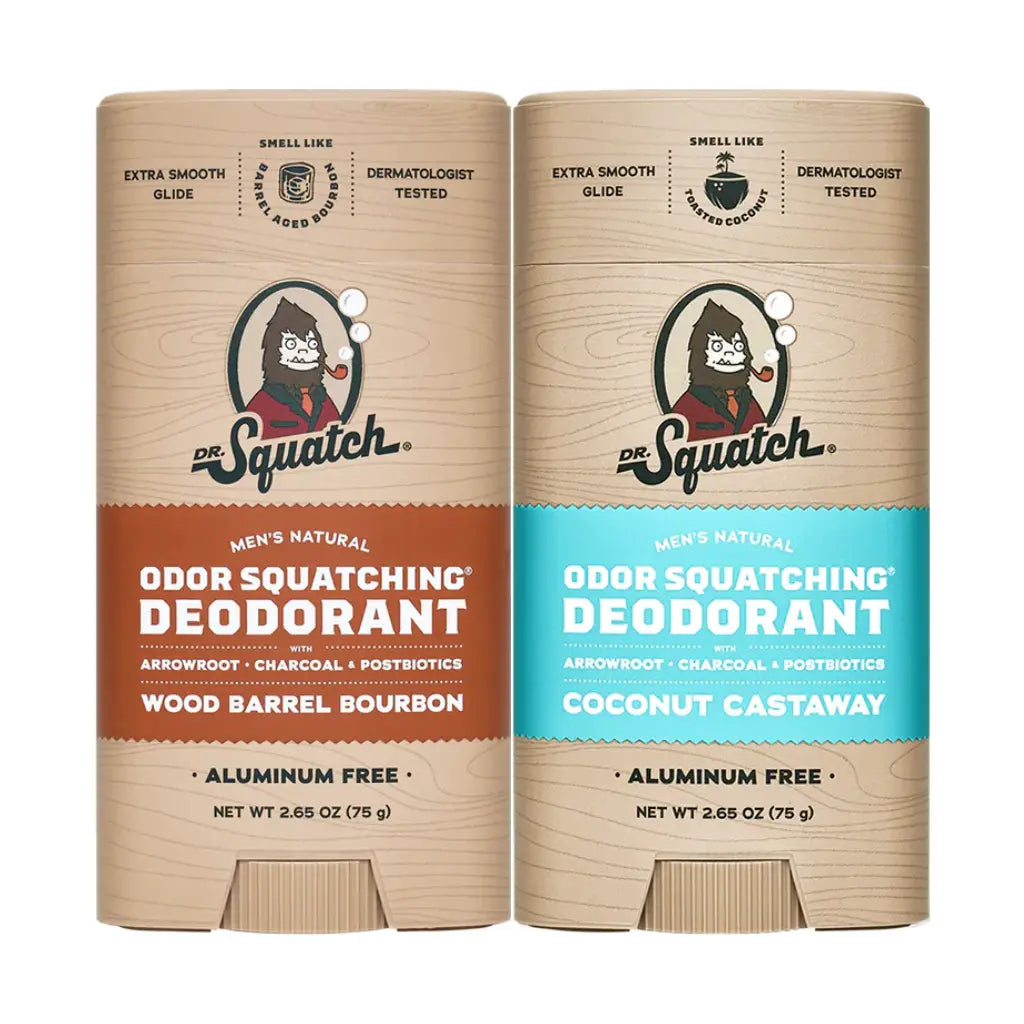 Natuurlijke Dr. Squatch Deodorant voor mannen met Wood Barrel Bourbon & Tropische Coconut Castaway 150 gram