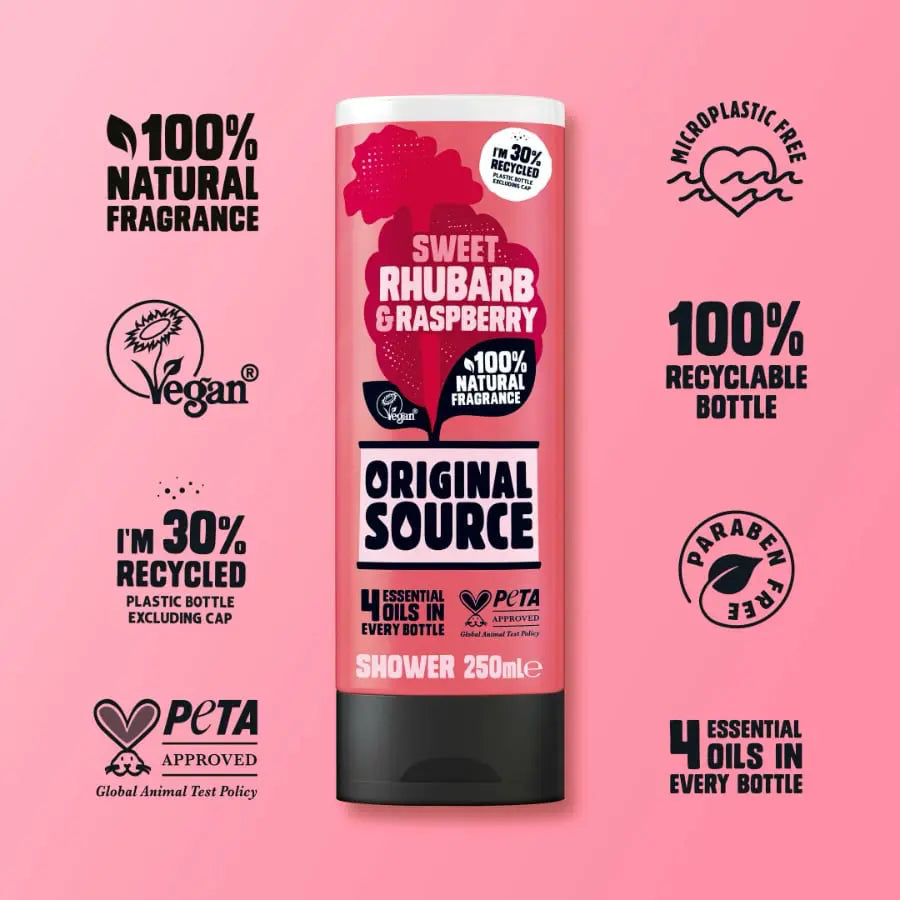 Rabarber Vegan Douchegel met 4 essentiële oliën van Original Source