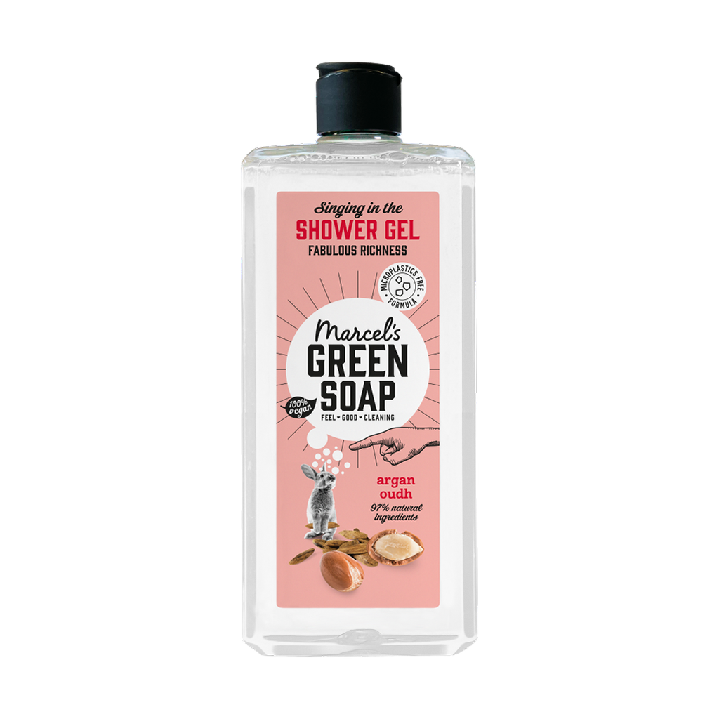 Voorkant fles douchegel Marcel's Green Soap (showergel) Argan & Oudh 300ml