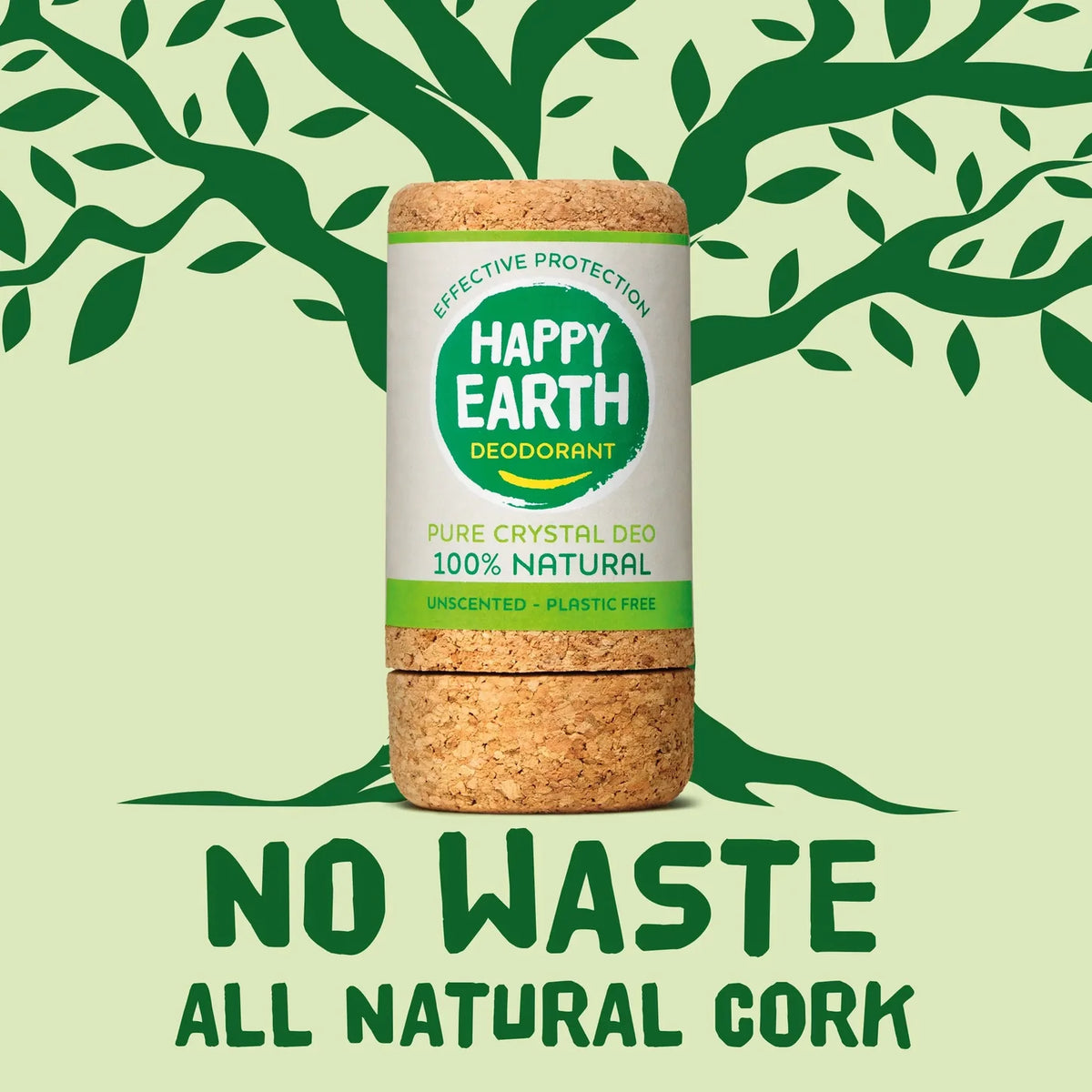 Happy Earth Crystal Deodorant in kurken verpakking tegen groene achtergrond