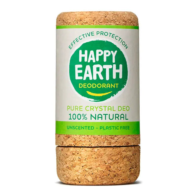 Happy Earth Crystal Deodorant Unscented in gesloten kurken huls