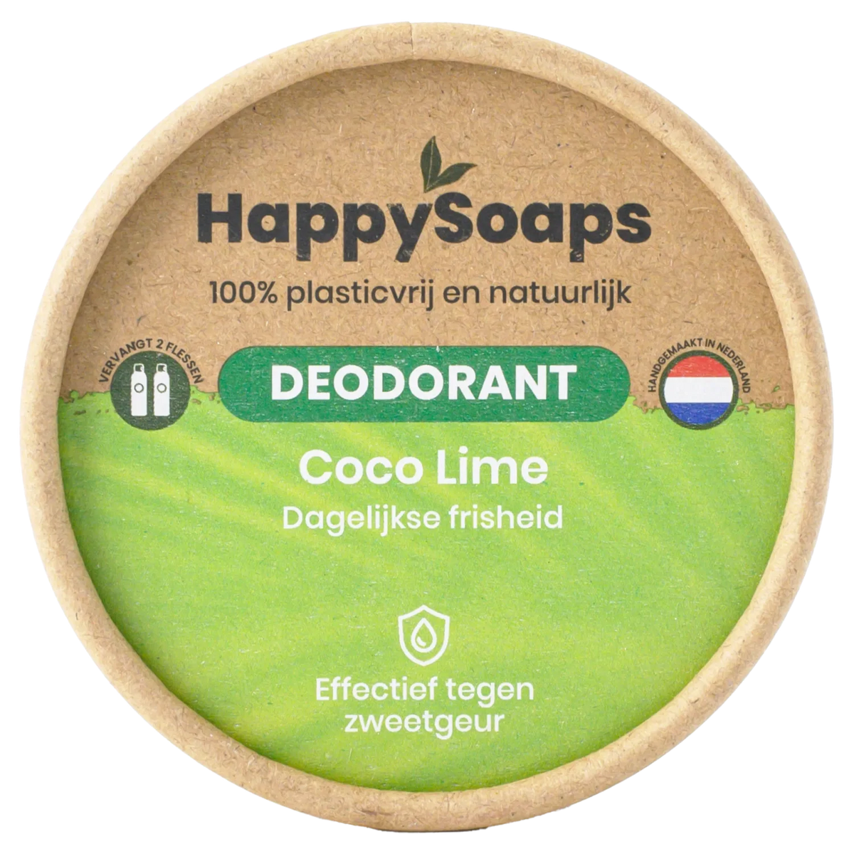 HappySoaps Coco Lime deodorant in een ronde kartonnen verpakking
