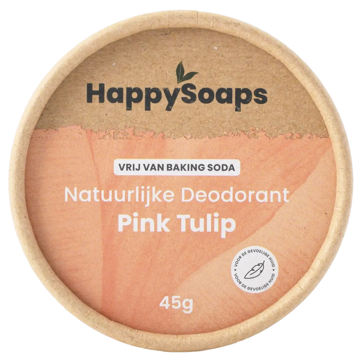HappySoaps deodorant Pink Tulip verpakking 45 gram, bovenaanzicht