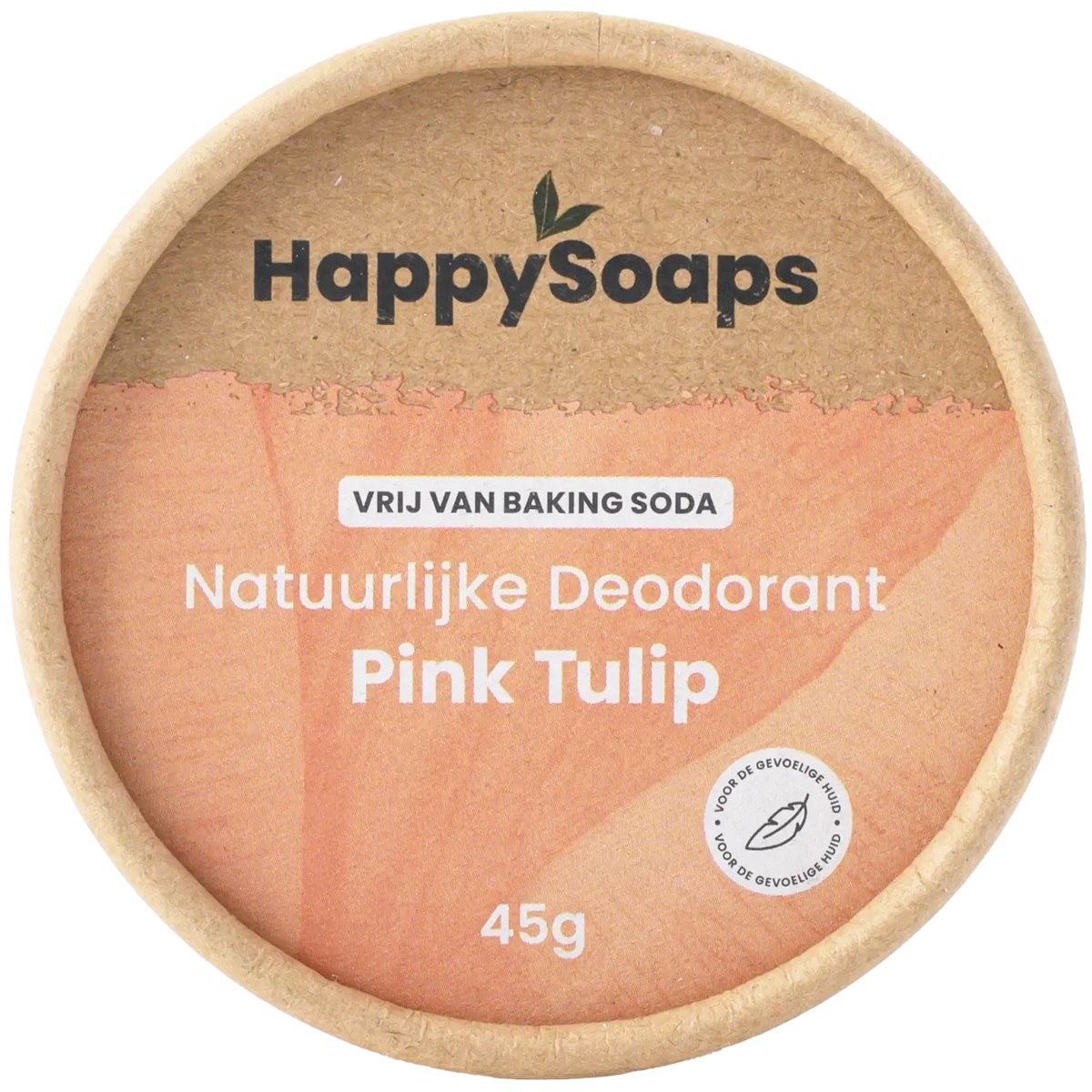HappySoaps deodorant Pink Tulip verpakking 45 gram, bovenaanzicht