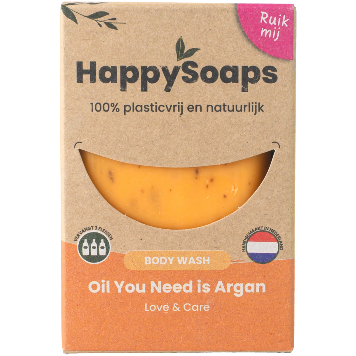 HappySoaps Oil You Need is Argan Body Wash Bar in kartonnen verpakking