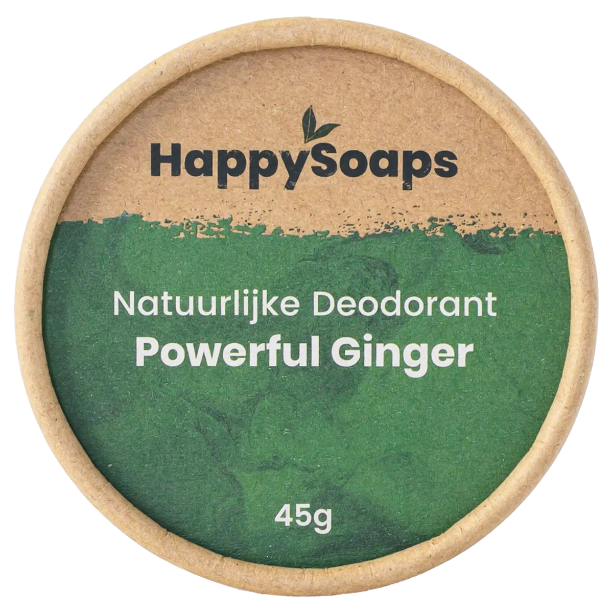 HappySoaps Powerful Ginger deodorant in een kartonnen potje van 45 gram