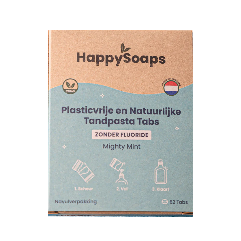 navulverpakking tandpasta tabs mighty mint zonder fluoride happysoaps