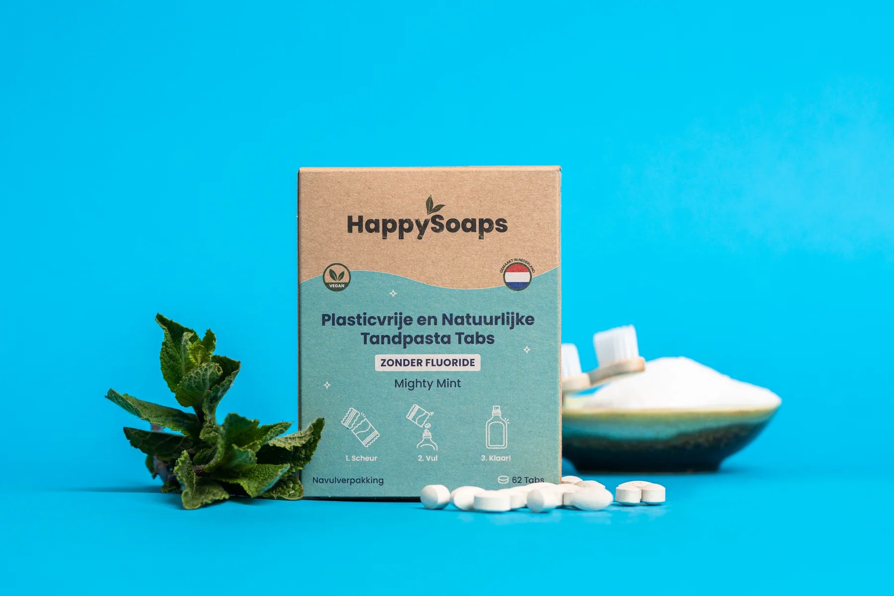 navulverpakking tandpasta tabs mighty mint zonder fluoride happysoaps