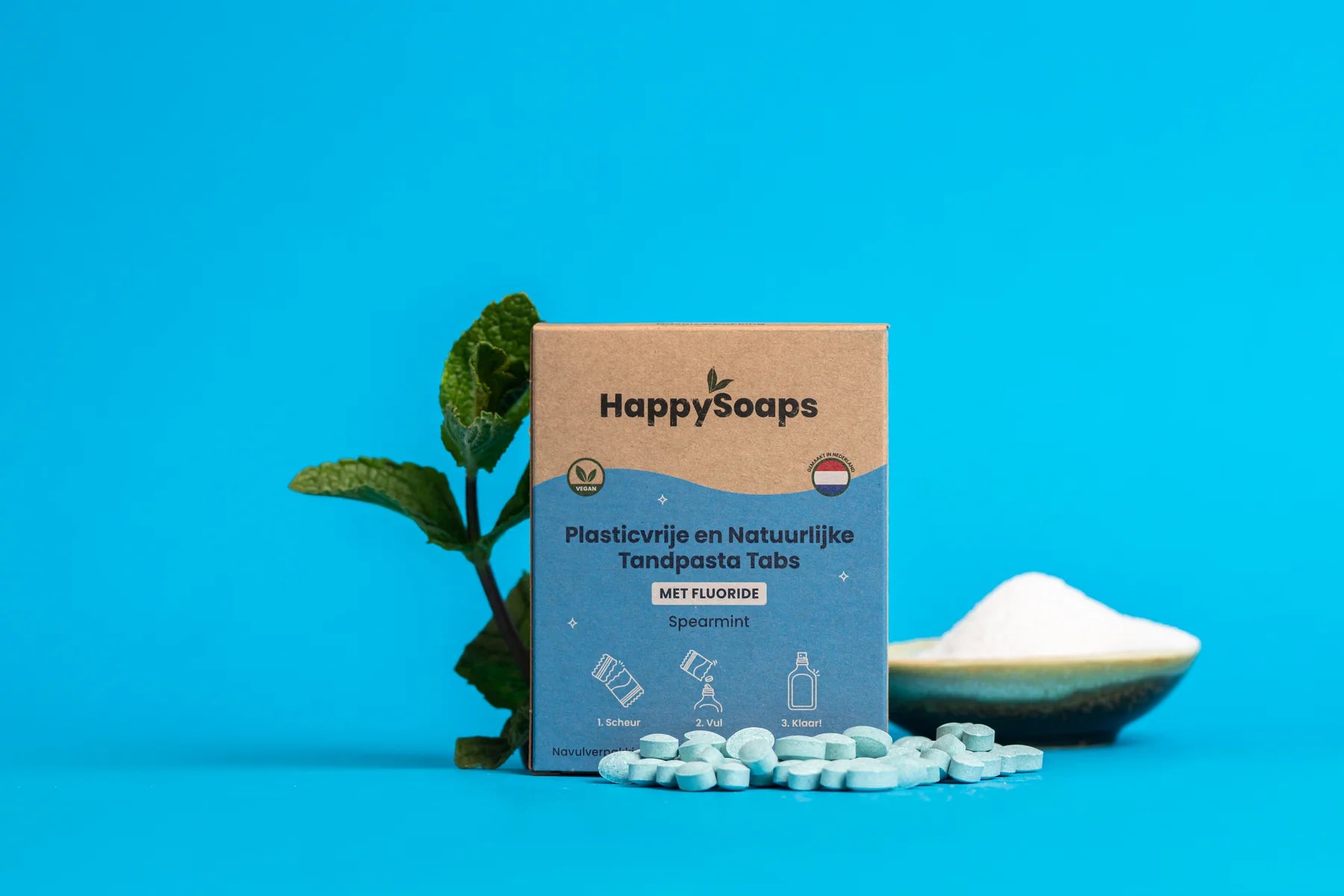 navulverpakking tandpasta tabs spearmint met fluoride happysoaps