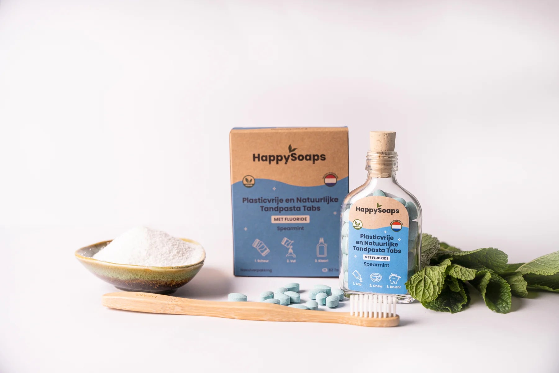 navulverpakking tandpasta tabs spearmint met fluoride happysoaps
